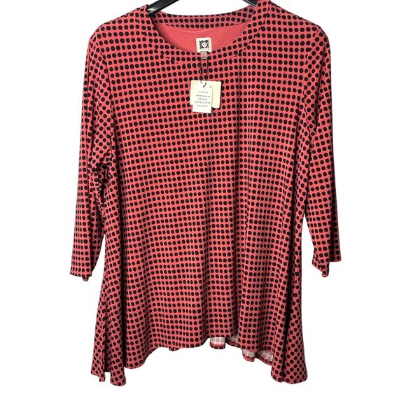 Anne Klein Plus Size Womens Blouse Top Size 2X Handkerchief Hem Polka Dots New - Picture 2 of 6
